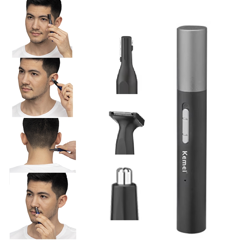 Nose Hair Trimmer - เครื่องเล็มขนจมูกแบบชาร์จไฟได้ Kemei Pro ชุดอุปกรณ์ตกแต่งหนวดเครา เครื่องเล็มขนไฟฟ้าสำหรับใบหน้า ลำคอ